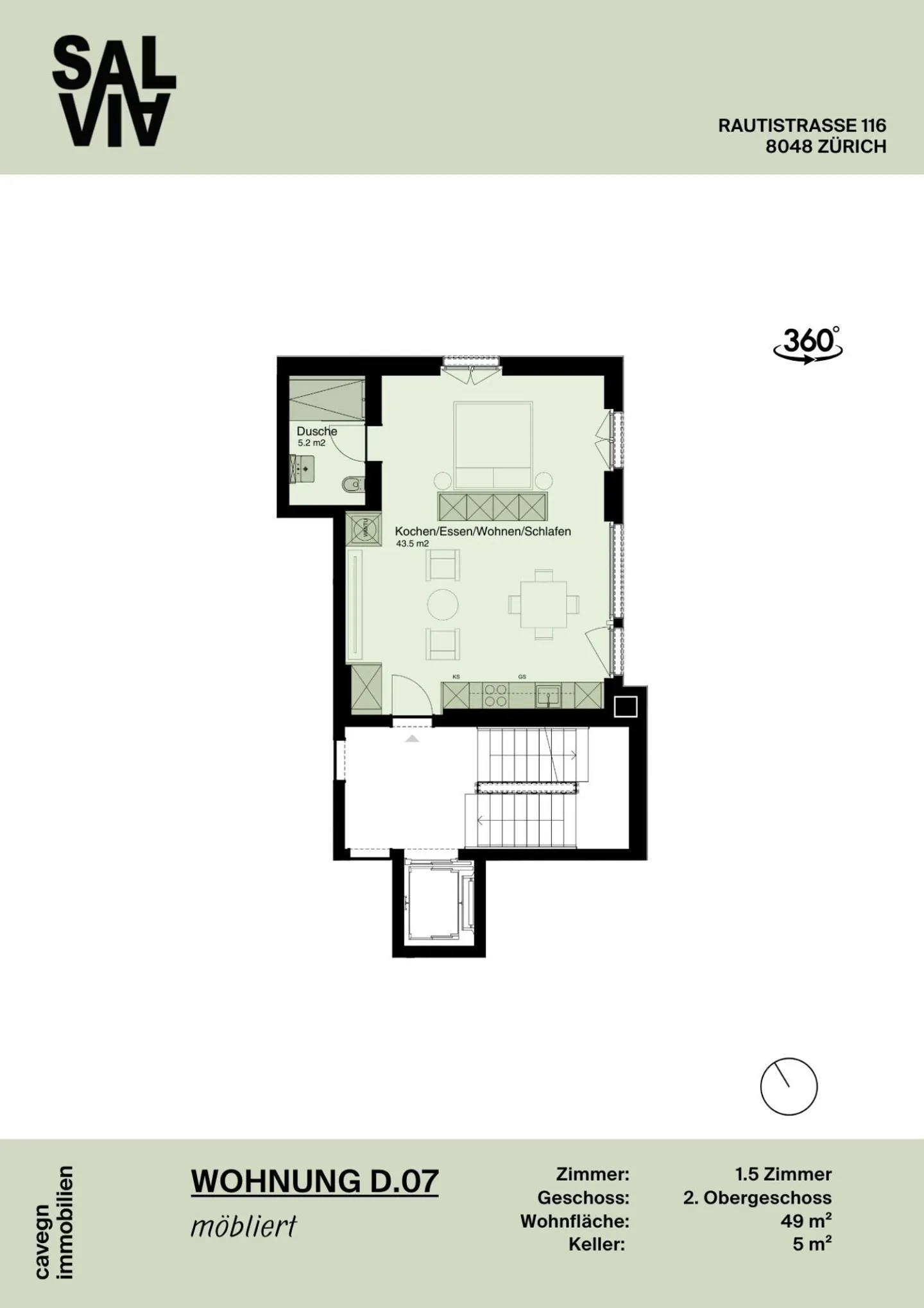 Helle 1.5-Zimmer-Wohnung mit stilvoller Möblierung - Foto 5 von 7