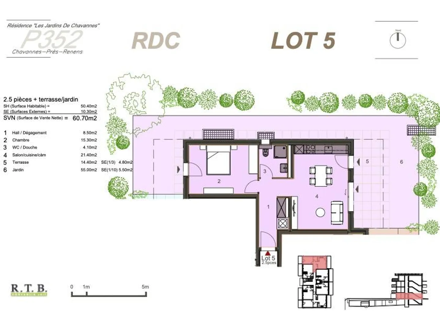 Wohnung 2,5 Zimmer im Erdgeschoss mit Garten in Chavannes, Grundstück 5 - Foto 7 von 13