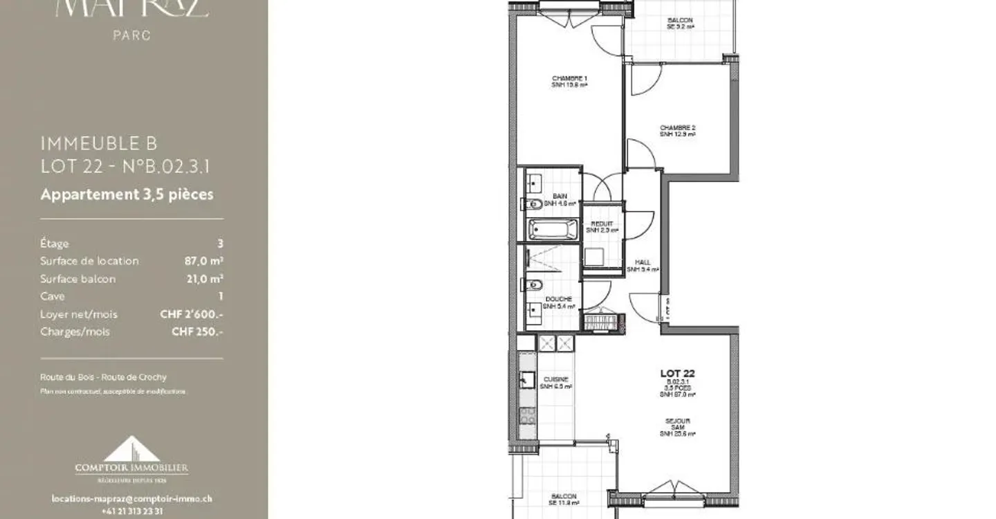 Nuovi appartamenti di 3.5 locali a Ecublens da 87 m² - www.mapraz-parc.ch - Foto 12 di 12
