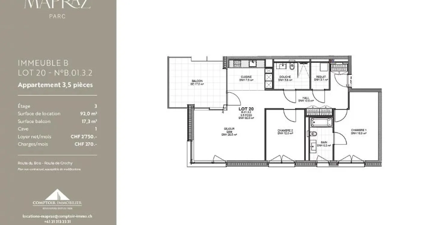 Nuovi appartamenti di 3.5 locali a Ecublens da 92 m² - www.mapraz-parc.ch - Foto 12 di 12