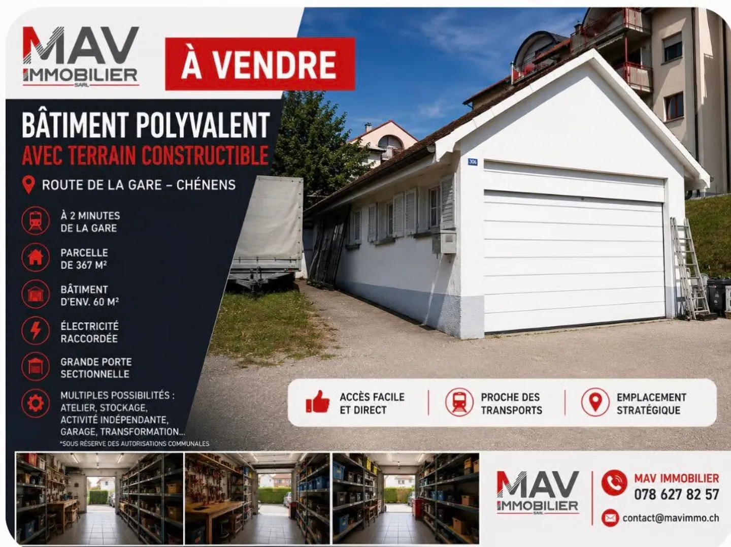 Terrain de 367 m² avec entrepôt existant - Emplacement privilégié à deux pas de la gare de Chénens - Photo 1 sur 5