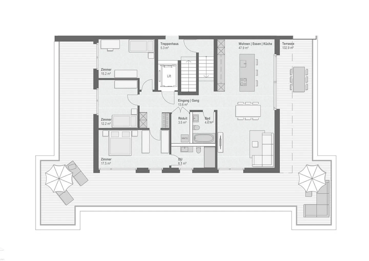 Appartement en attique de 4,5 pièces avec terrasse de 133 m² - Photo 6 sur 8
