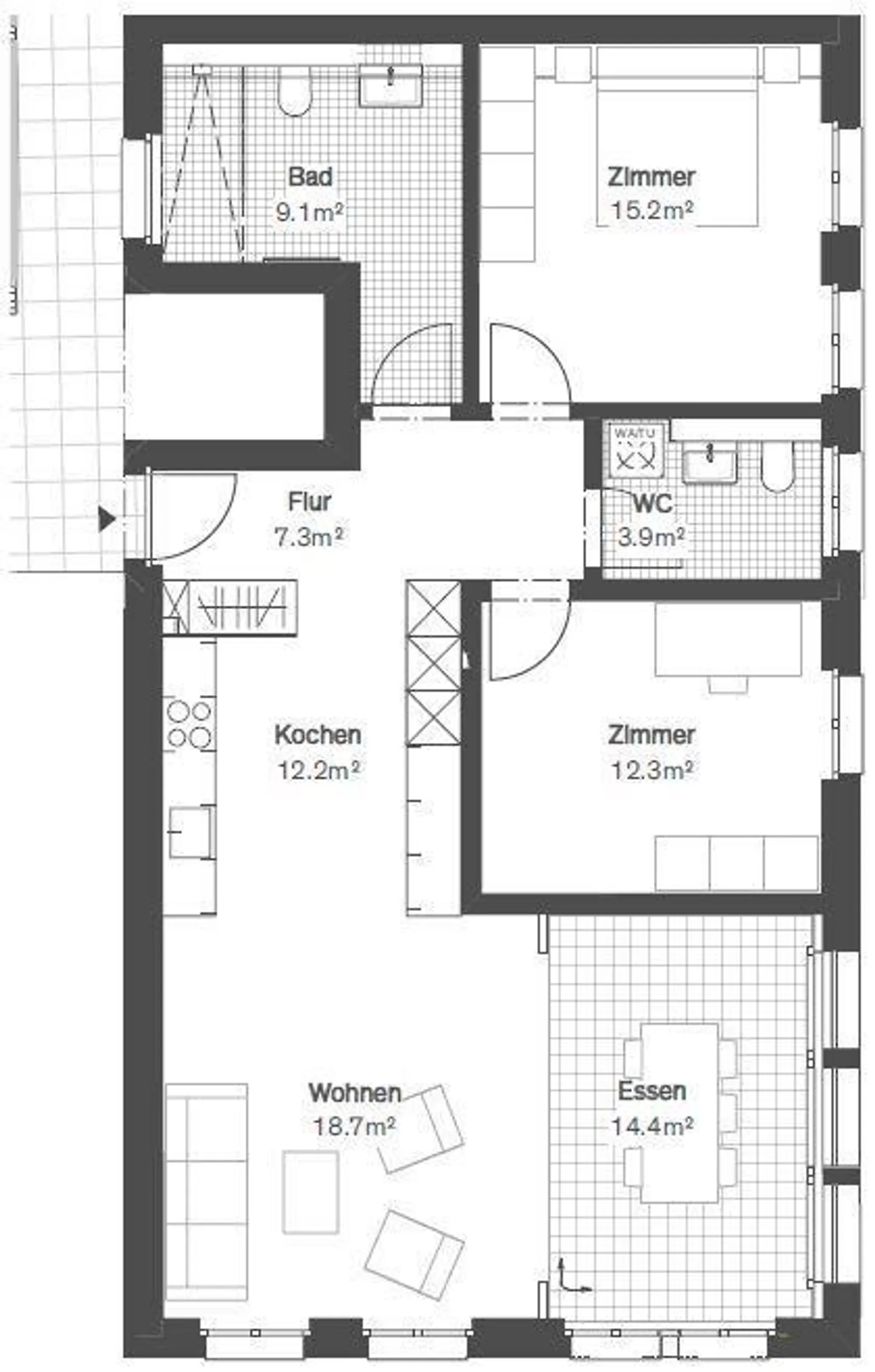 Appartement moderne de 3,5 pièces avec salle saisonnière dans la vieille ville - Photo 9 sur 11