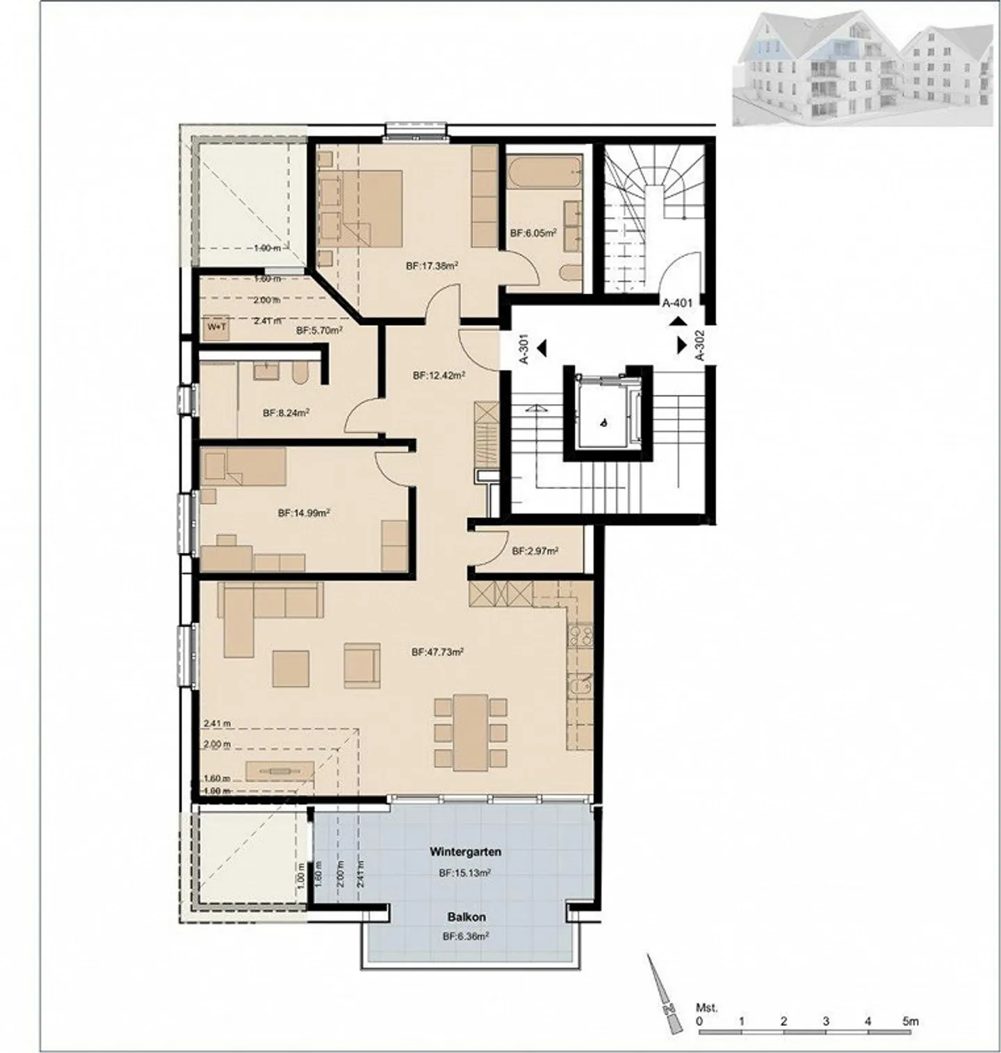 Appartement de 3,5 pièces avec sensation de grenier ! - Photo 4 sur 5