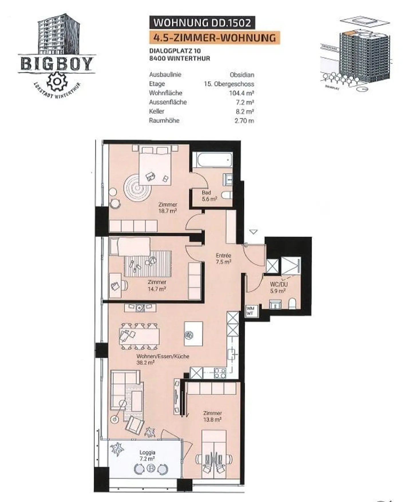 Moderne 4.5-Zimmerwohnung in der Lokstadt - Foto 9 von 10