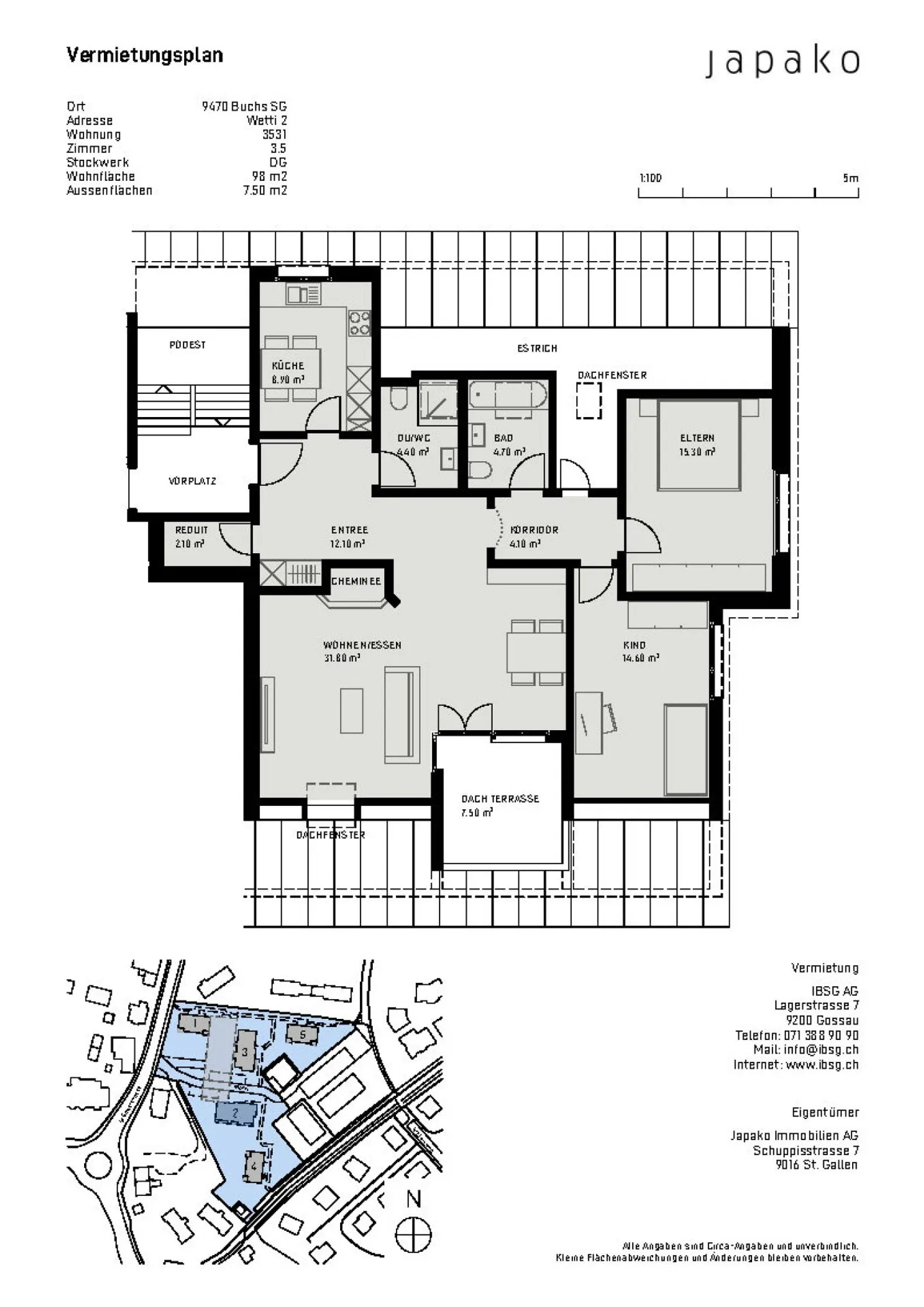 Charmantes Penthouse in Buchs - Foto 9 von 11