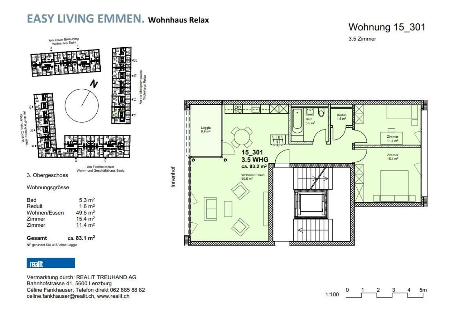 Modern 3.5-room apartment in the Feldbreitequartier Emmen - Photo 5 of 5