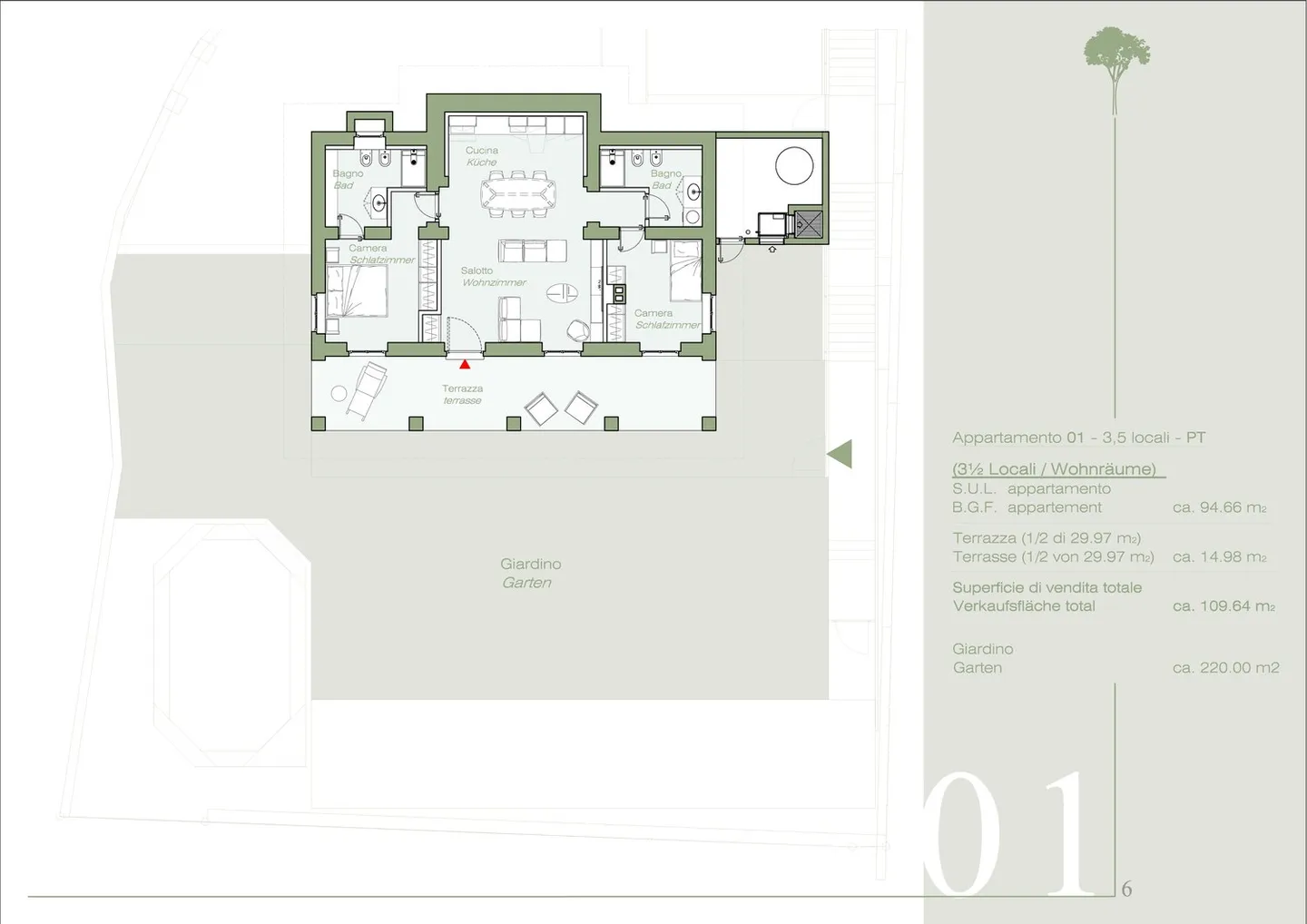 Schönes 3.5-Zimmer-Apartment mit Garten und Panorama - Foto 2 von 12