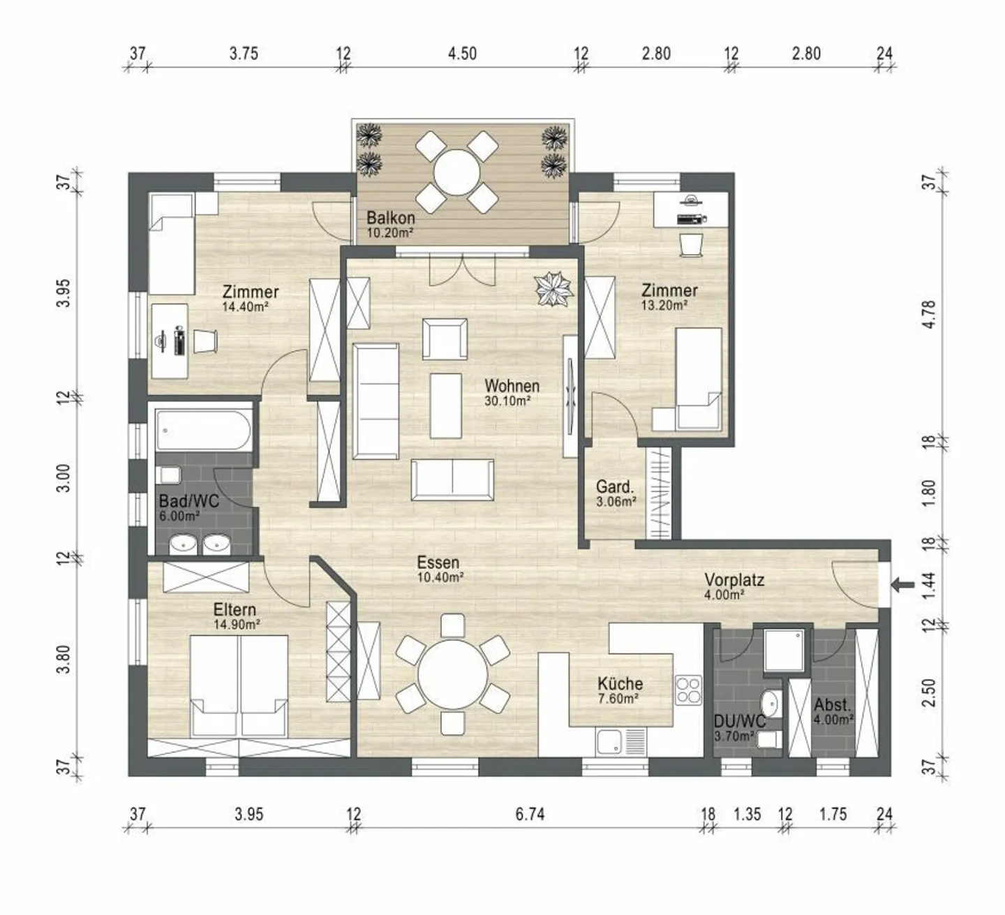 Geräumige Wohnung mit Grünblick - Foto 3 von 4