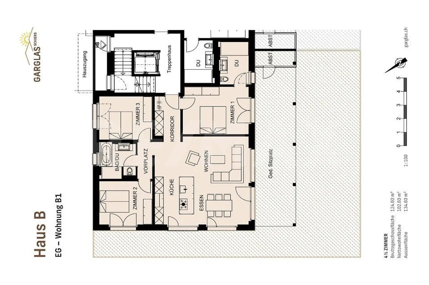 Alto comfort abitativo grazie a un nuovo edificio energeticamente efficiente Garglas.ch - Appartamento di 4½ stanze B1 - Appartamento con giardino - Foto 8 di 8