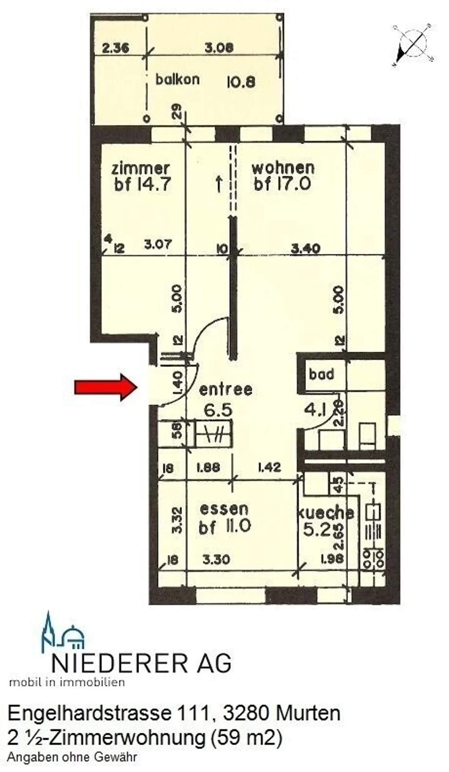 Large 2.5-room apartment of 59 m2 on the 1st floor with balcony - Photo 8 of 8