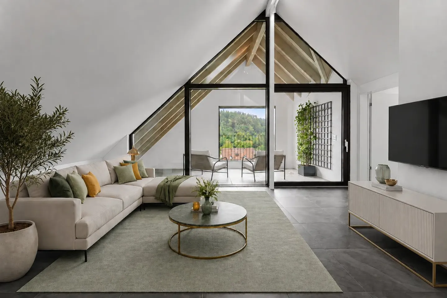 Dachwohnung mit Charakter - 4.5-Zimmer, 152m² Wohnfläche, Raumhöhen >6m und Weitsicht - Photo 2 sur 7