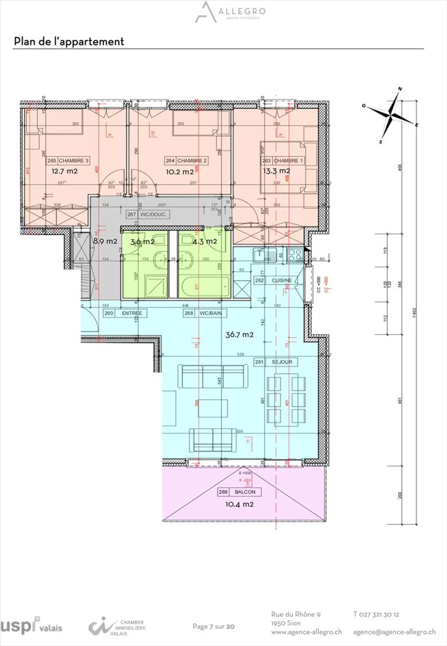 Pont-de-la-Morge, schönes 4.5-Zimmer-Apartment mit 105 m2, Balkon und 2 Parkplätzen - Foto 23 von 23