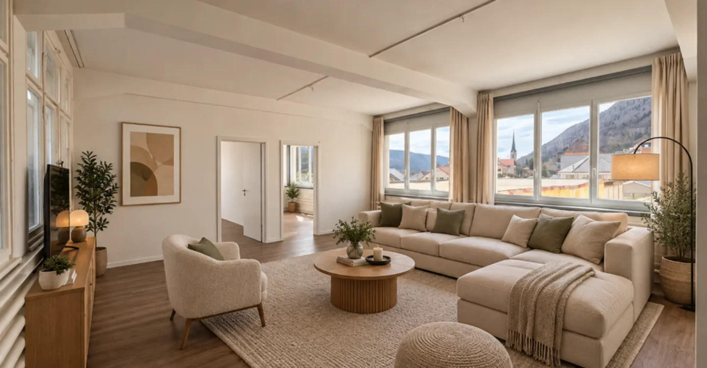 St-Imier, schönes Loft-Apartment mit 3,5 Zimmern und privatem Garten - Foto 1 von 6
