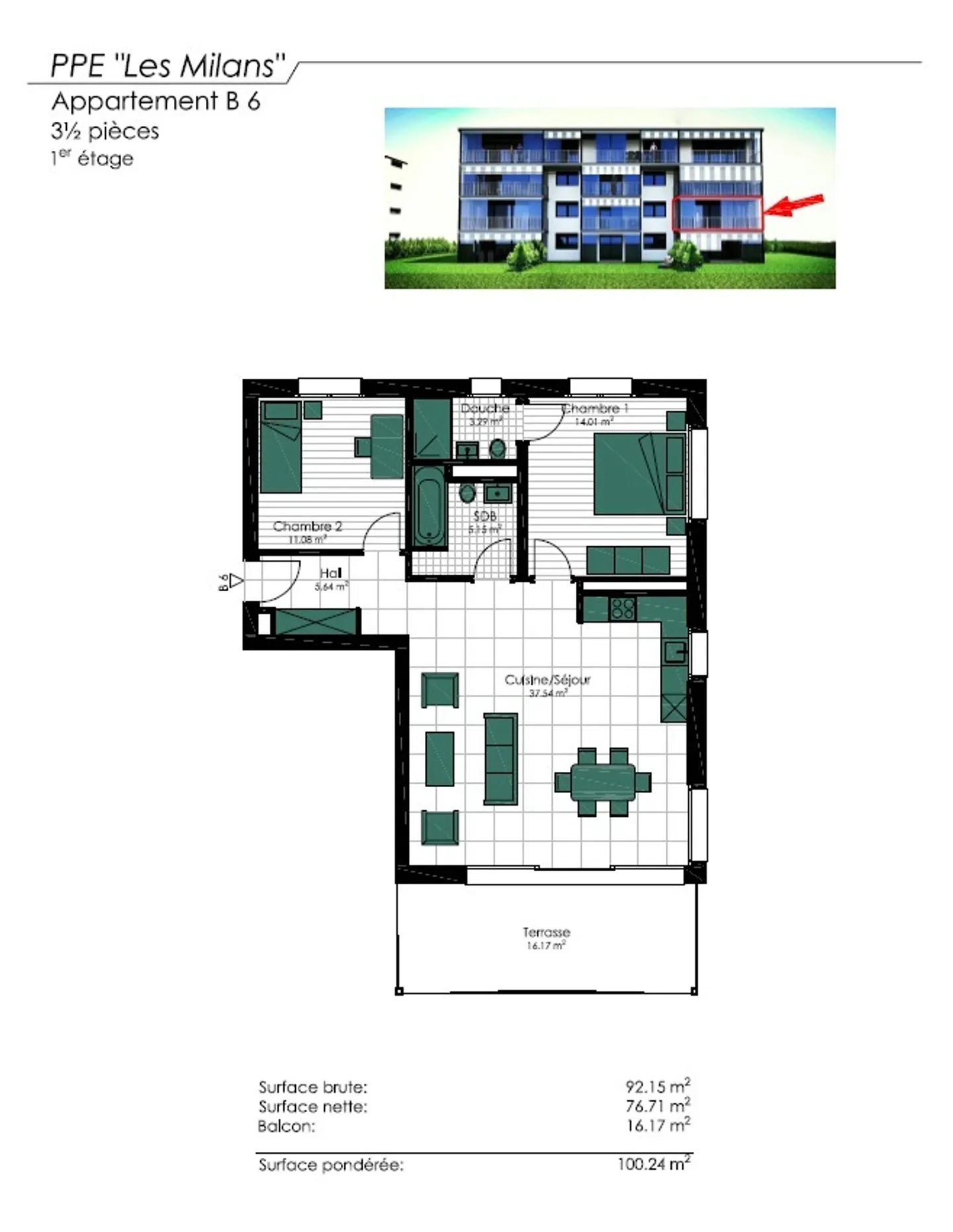 3.5-room apartment, sunny and quiet location. - Photo 7 of 8