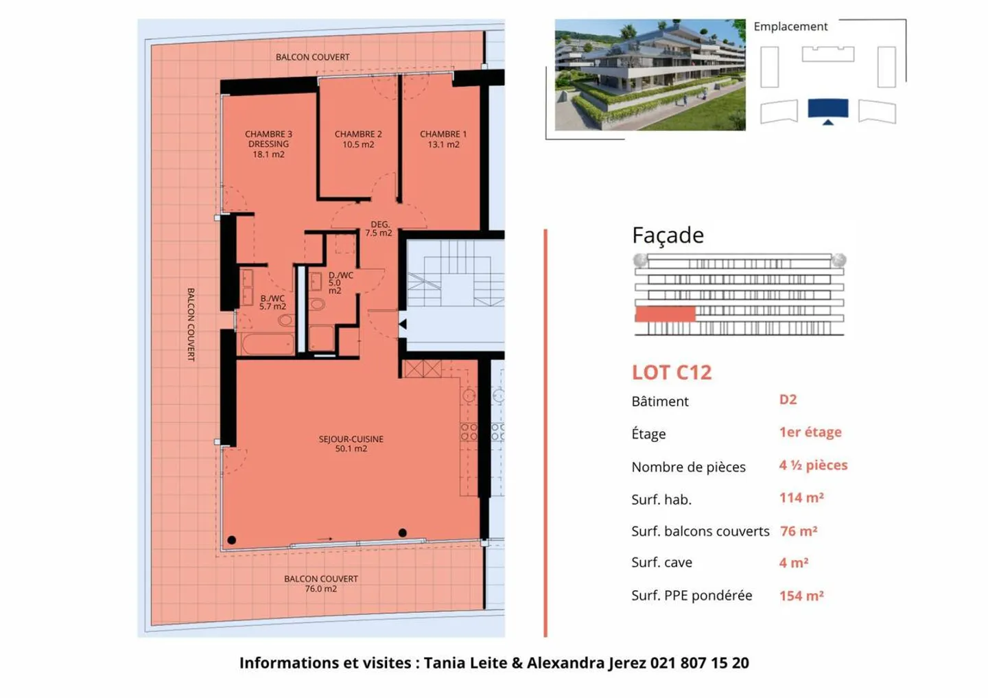 Luxueux 4.5 pièces traversant avec balcon de 76m2 et vue panoramique sur le lac - Photo 13 sur 13