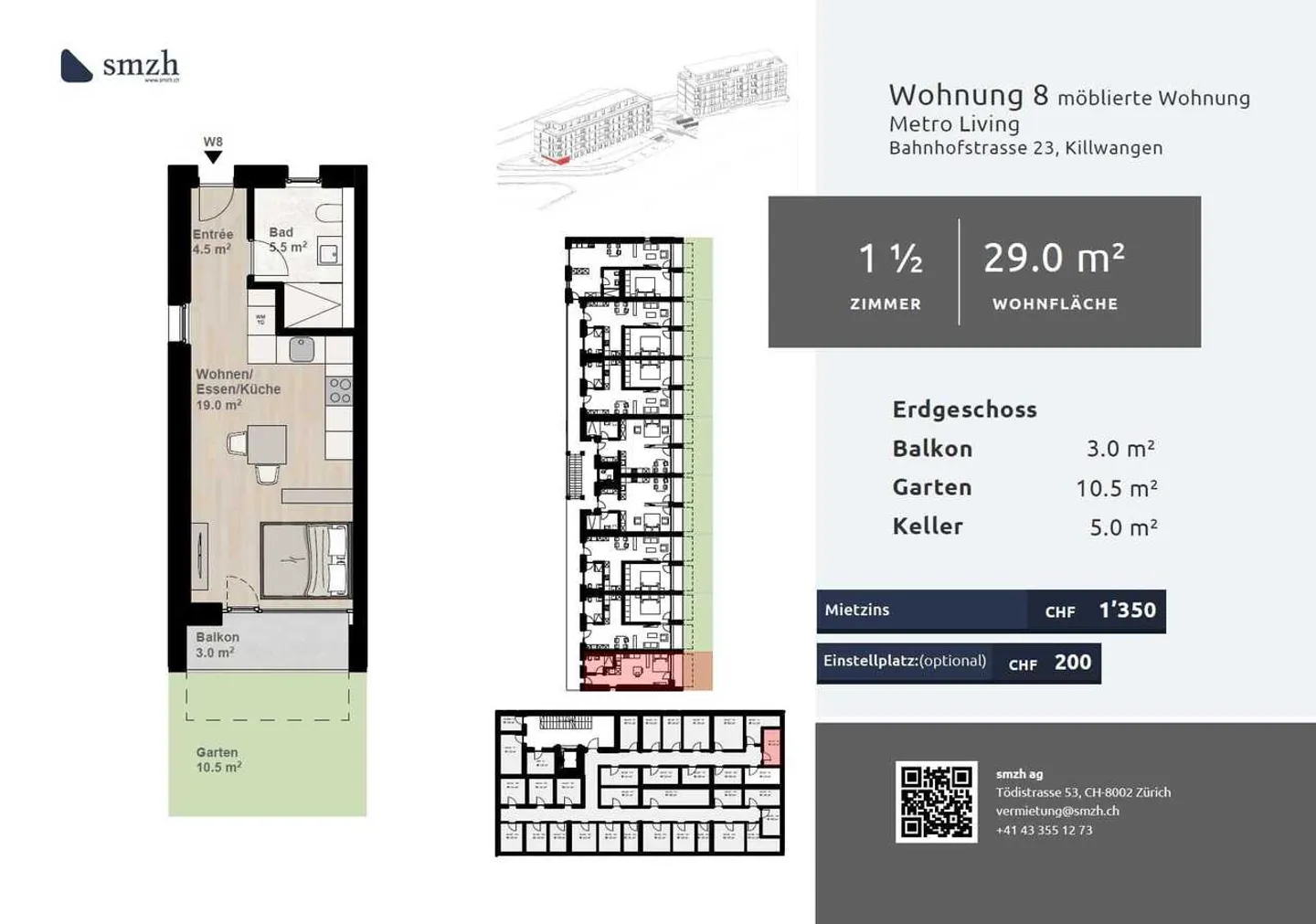 Studio giardino 1,5 camere con balcone - vivere in città a Killwangen - Foto 2 di 8
