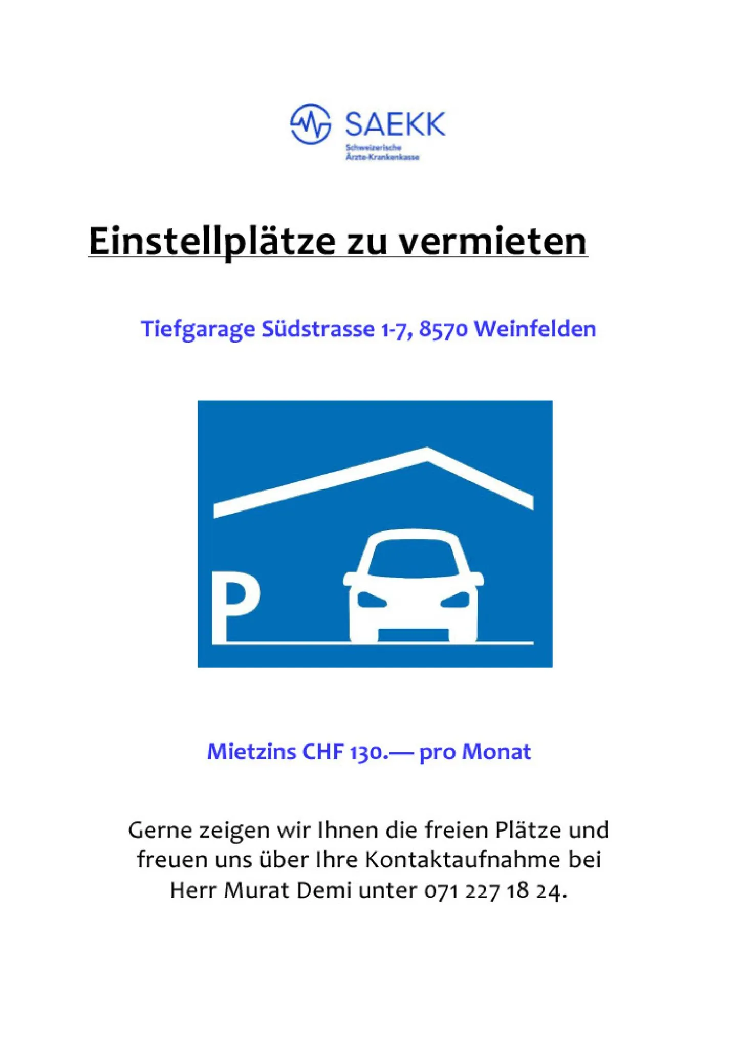 Tiefgaragenplatz in Weinfelden - Foto 1 von 1