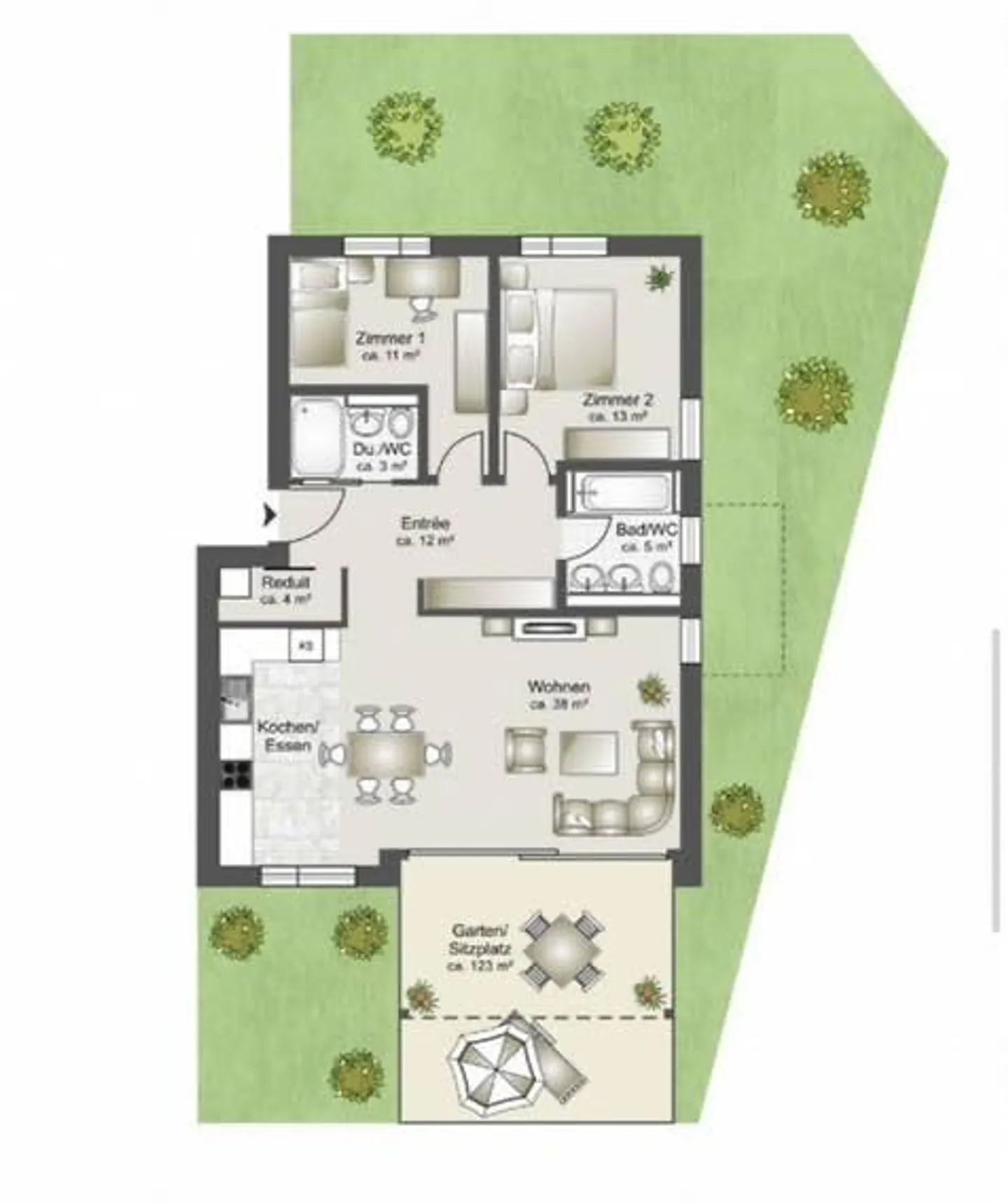 Appartement de jardin moderne 3.5 pièces dans un nouveau bâtiment avec grand espace de détente couvert - Photo 12 sur 12