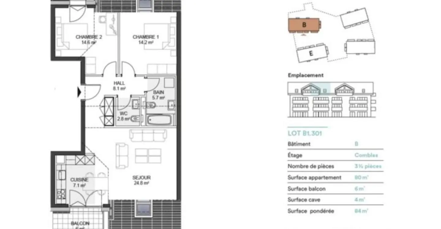 3,5-Zimmer-Dachgeschoss mit Balkon - Foto 2 von 5