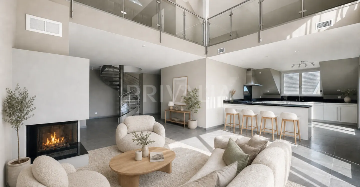 Duplex Minergie Attic of 135 m² with Balcony and Fireplace in Mies - Photo 2 of 6