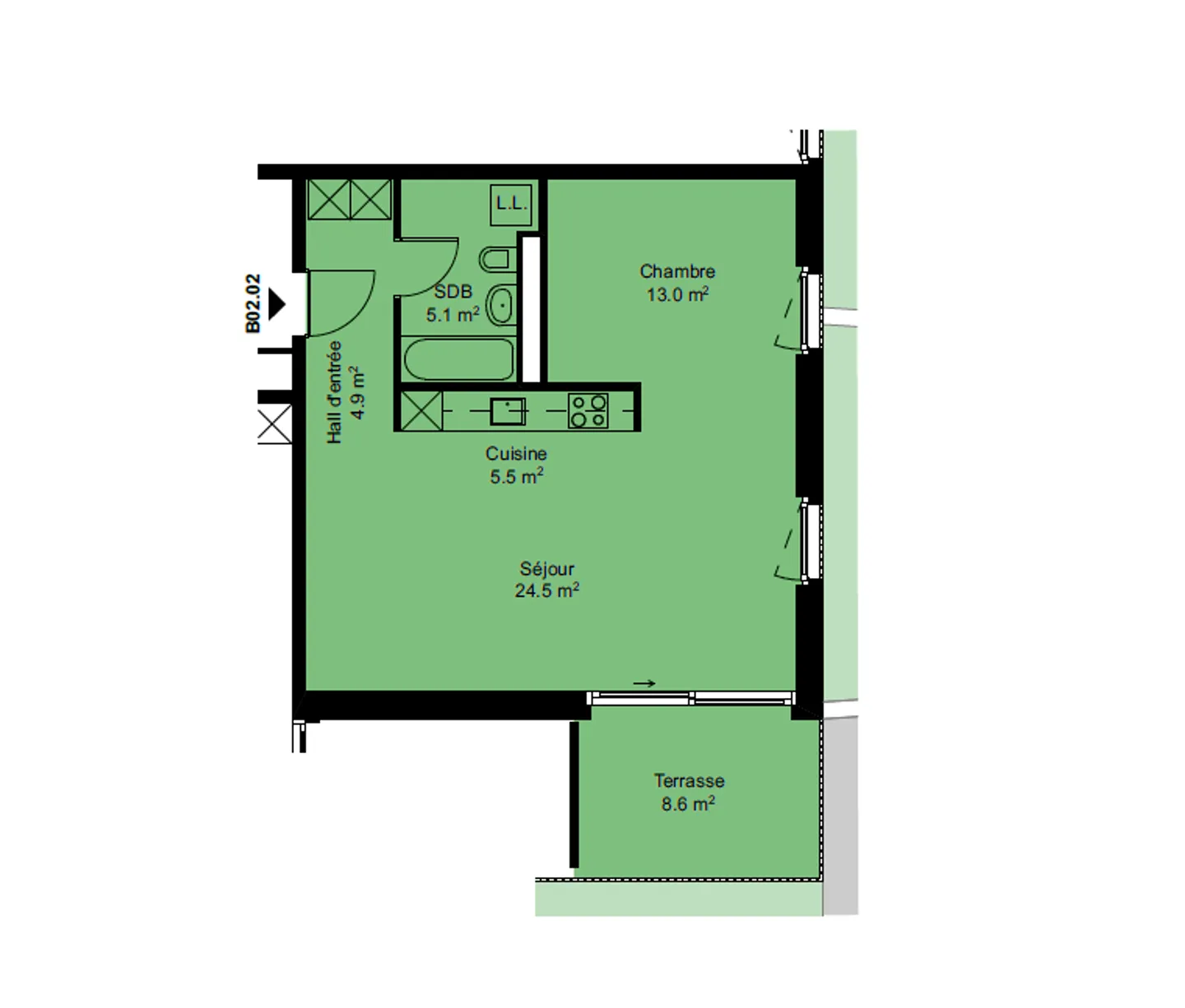 Appartement, 1,5 Zimmer - Photo 2 sur 2