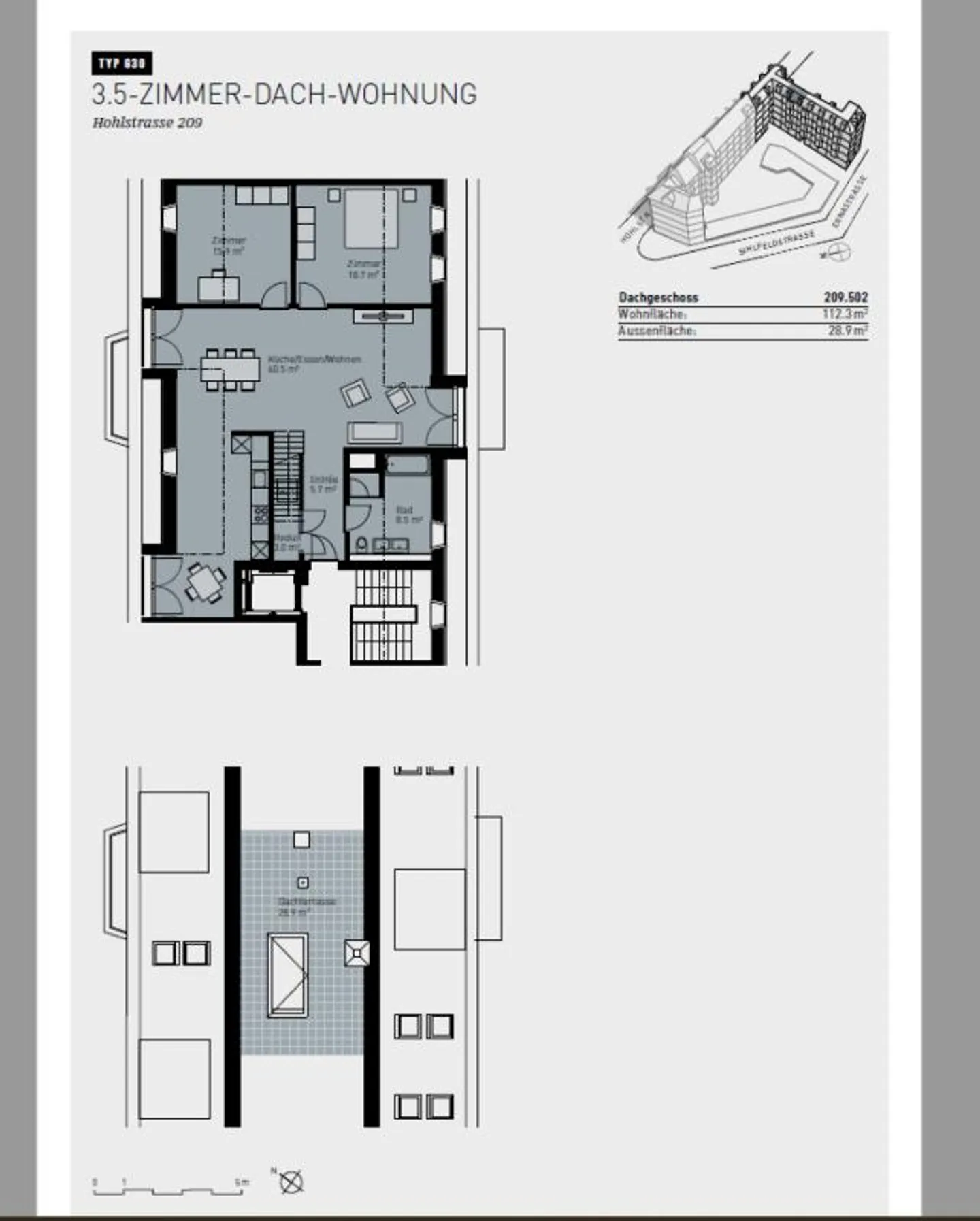 Appartement mansardé moderne de 3,5 pièces avec terrasse sur le toit à louer - Photo 10 sur 10