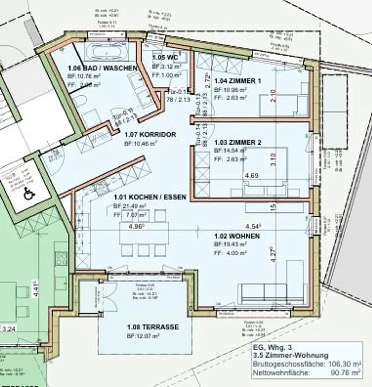 Appartamento 3.5 stanze di nuova costruzione al piano terra in affitto - Foto 3 di 8