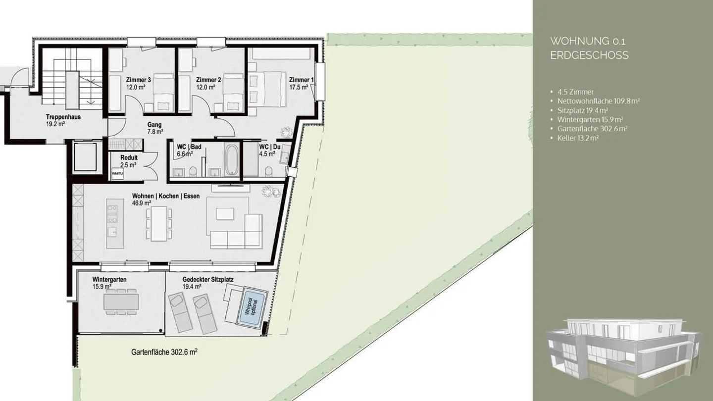 Appartement de jardin exclusif 4½ pièces avec véranda - Photo 7 sur 8