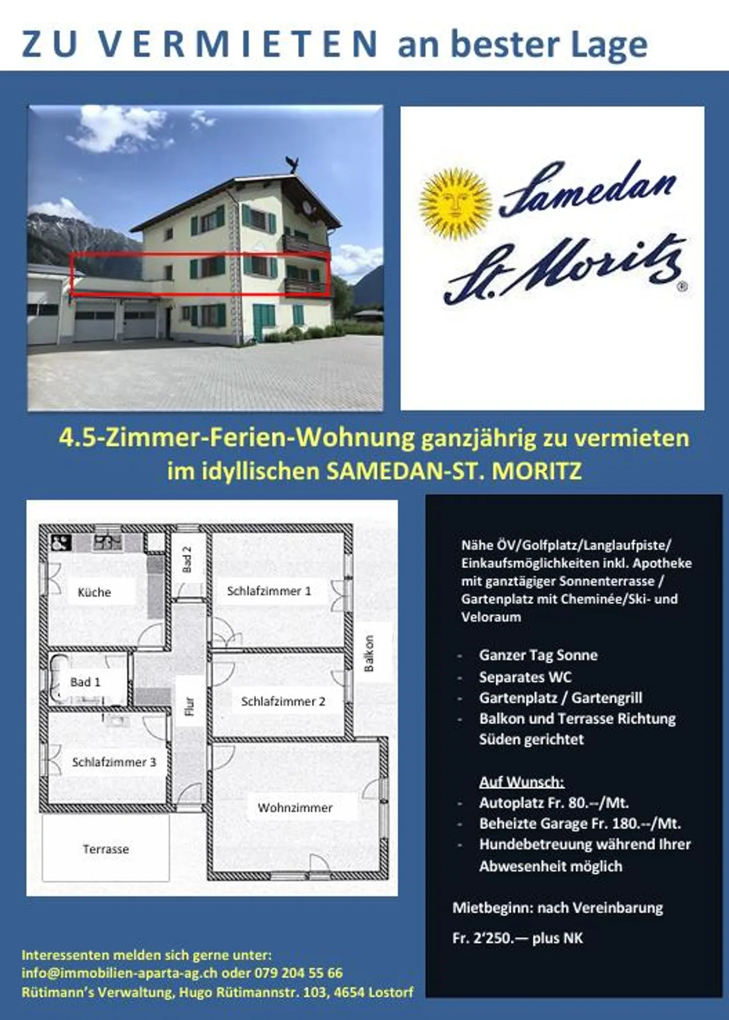 Sonnige ganzjährige 4.5-Zimmer-Ferien-Wohnung in Samedan-St. Moritz - Foto 1 von 1