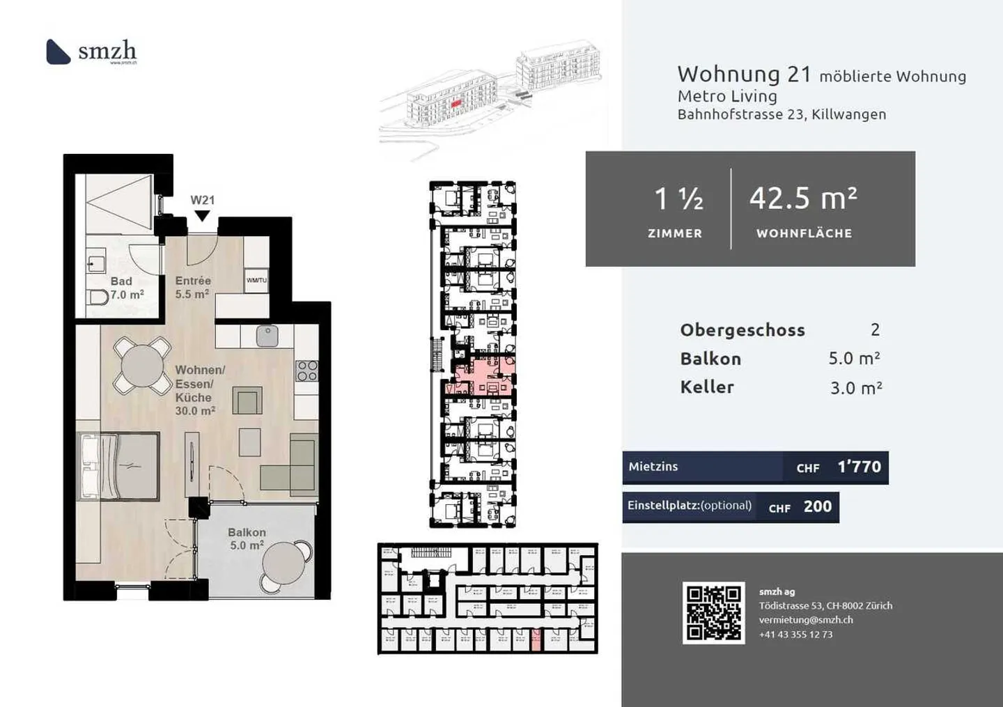 Möbliertes Apartment bei Bahnhof - Foto 2 von 9