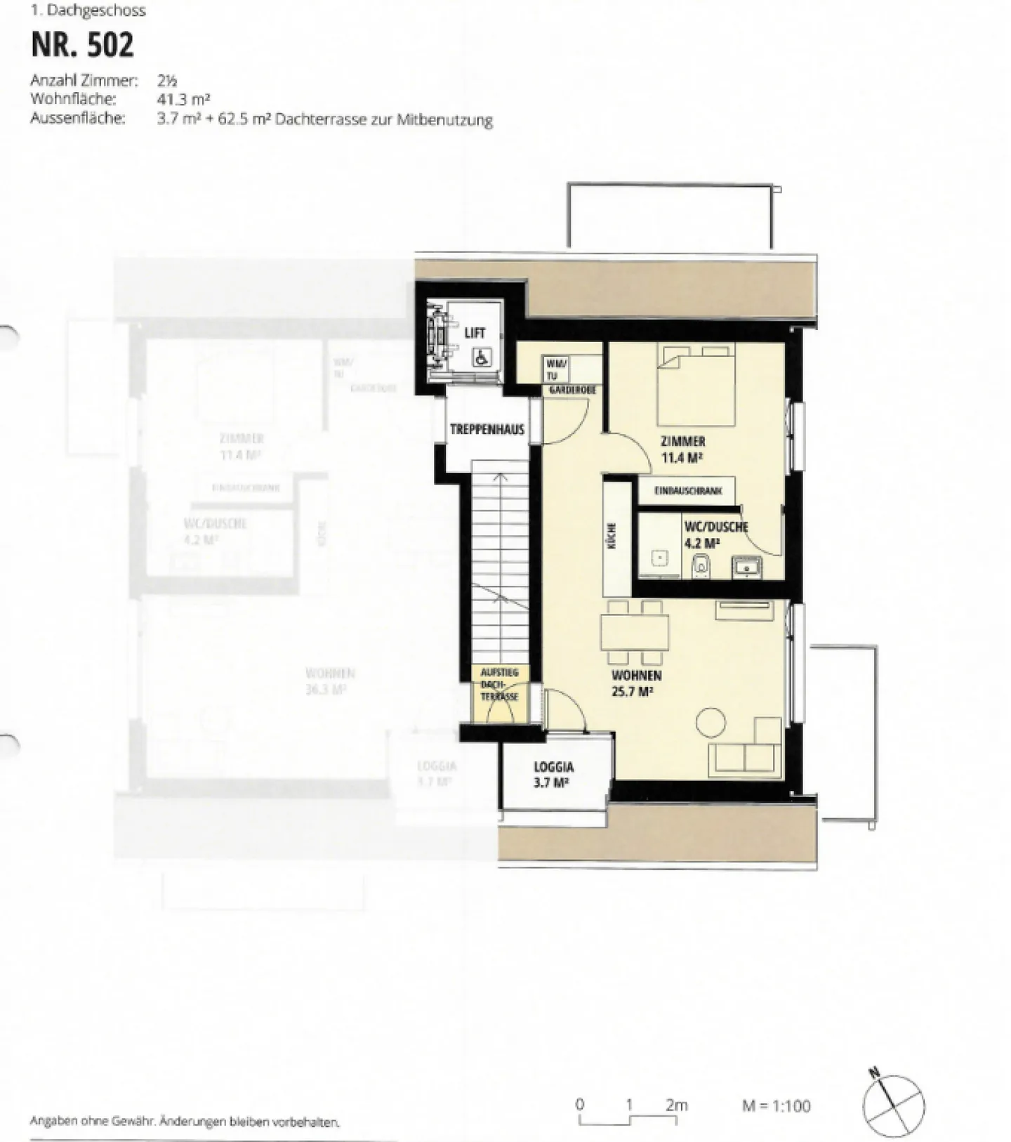 Appartement Attique meublé 2.5 au cœur d'Oerlikon - Photo 8 sur 9
