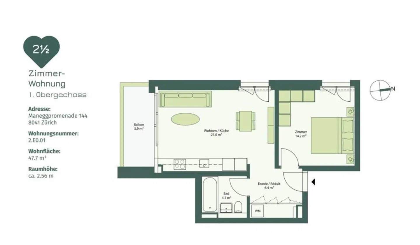 Moderne 2.5-Zimmer-Wohnung in Zürich-Leimbach - Photo 2 sur 6