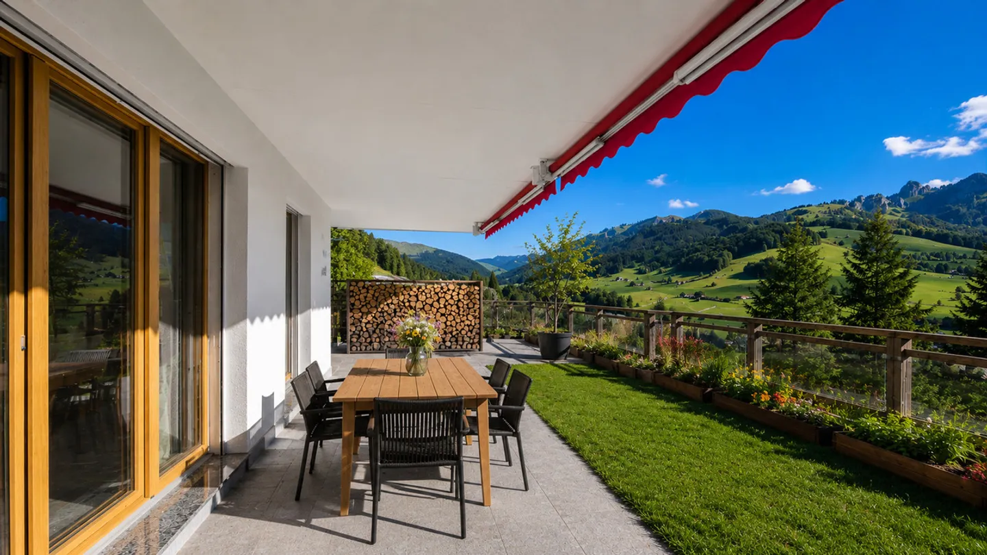 Ein Garten mit Blick auf die Berge – 3,5 Zimmer mit Terrasse und freiem Blick in Cerniat - Foto 10 von 12