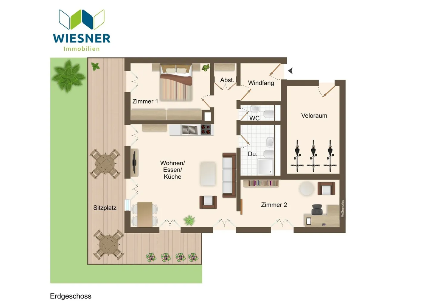 APPARTEMENT 3 CHAMBRES DANS UN EMPLACEMENT IDÉAL AU REZ-DE-CHAUSSÉE AVEC JARDIN - Photo 2 sur 7