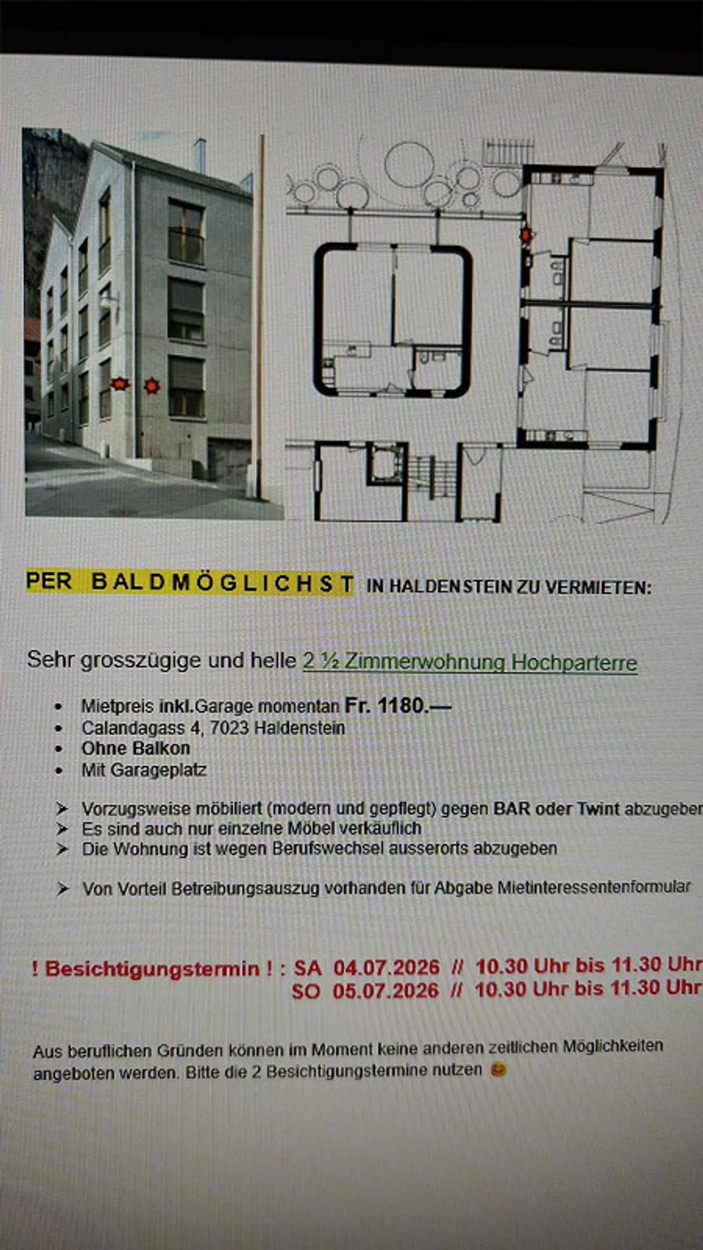 2,5 pièces à Haldenstein - Photo 1 sur 3