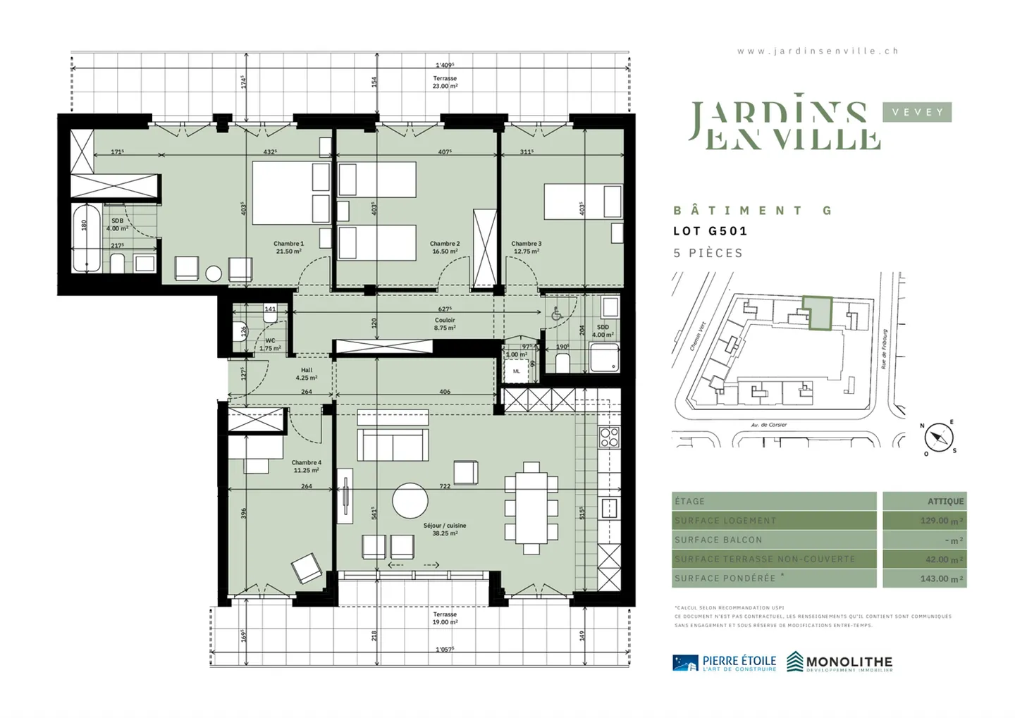 5.5-room penthouse with 42 m² terraces - Photo 7 of 7