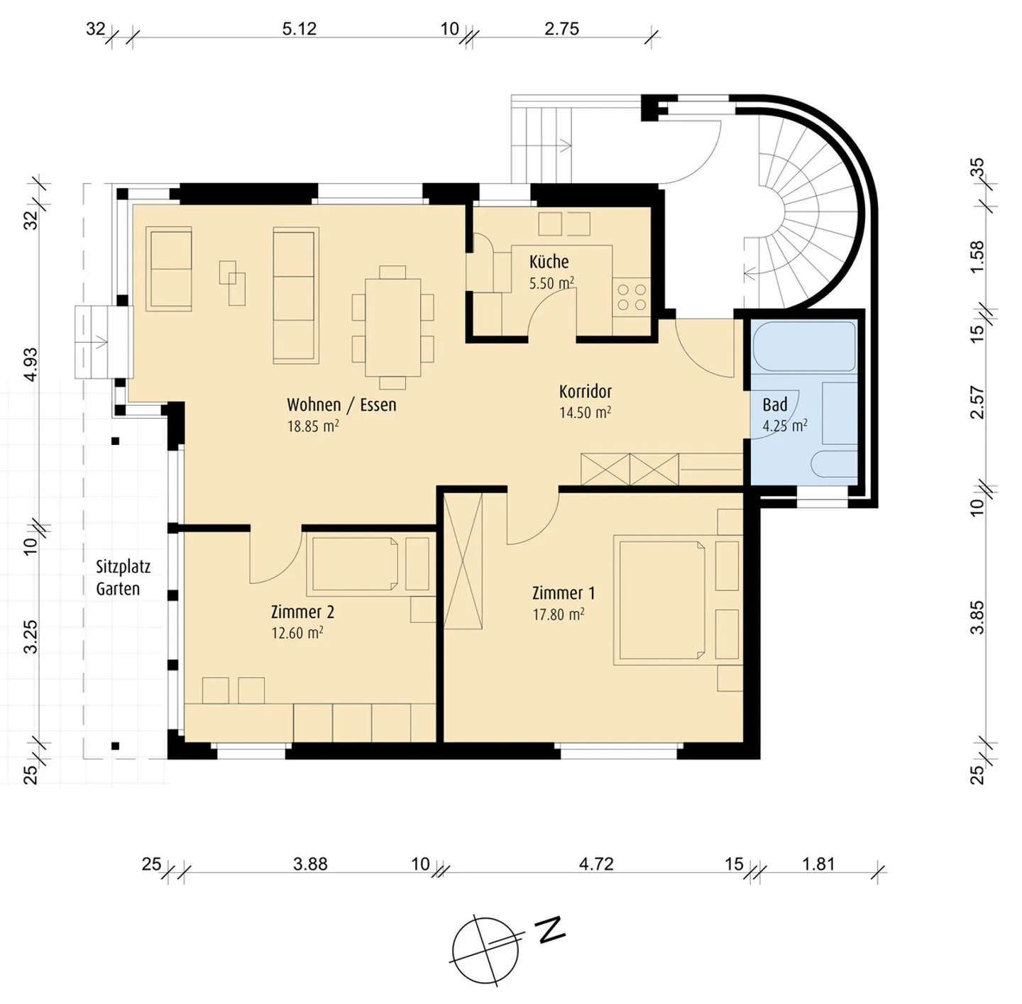 ImmoWyss - Appartement rénové de 3,5 pièces au rez-de-chaussée avec coin salon dans le jardin - Photo 11 sur 11