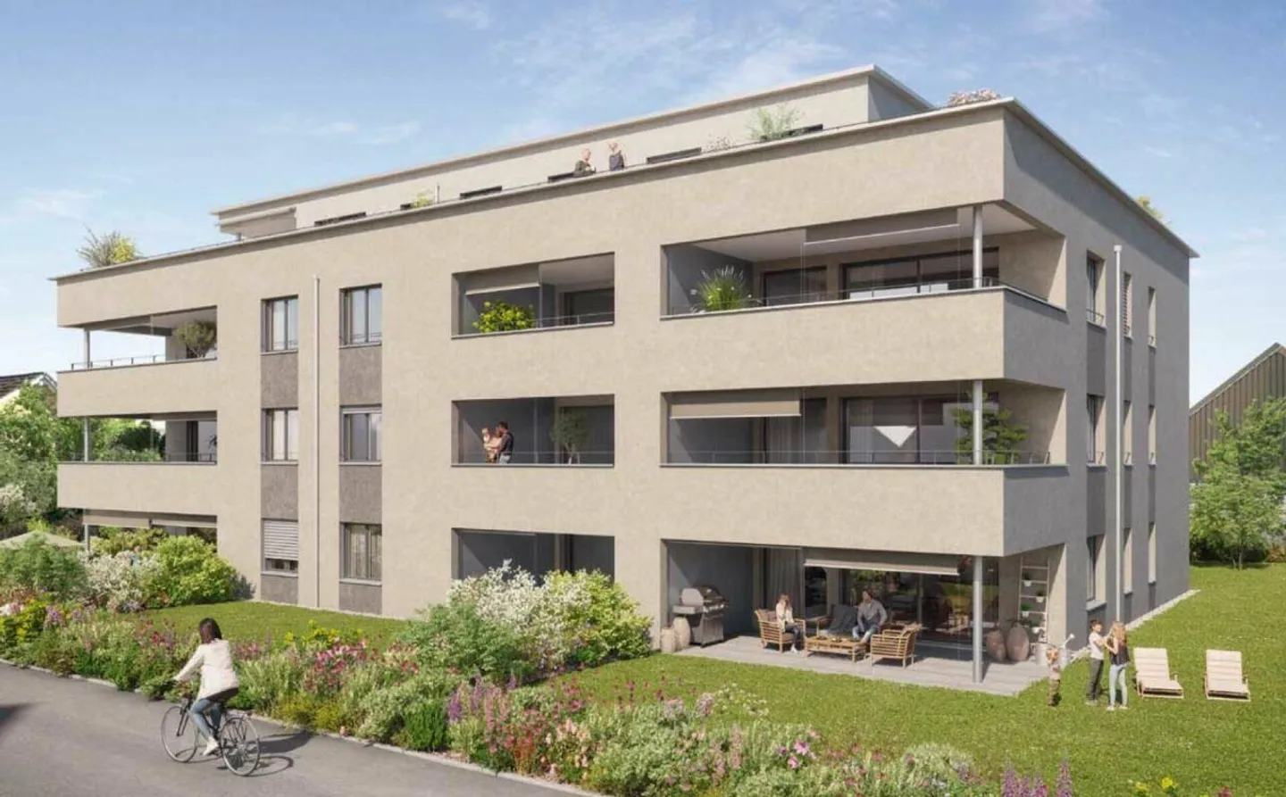 119 m² - 3.5-Zi.-Gartenwohnung - Sitzplatz 21 m² - Gartenanteil 39 m² - Foto 1 von 8