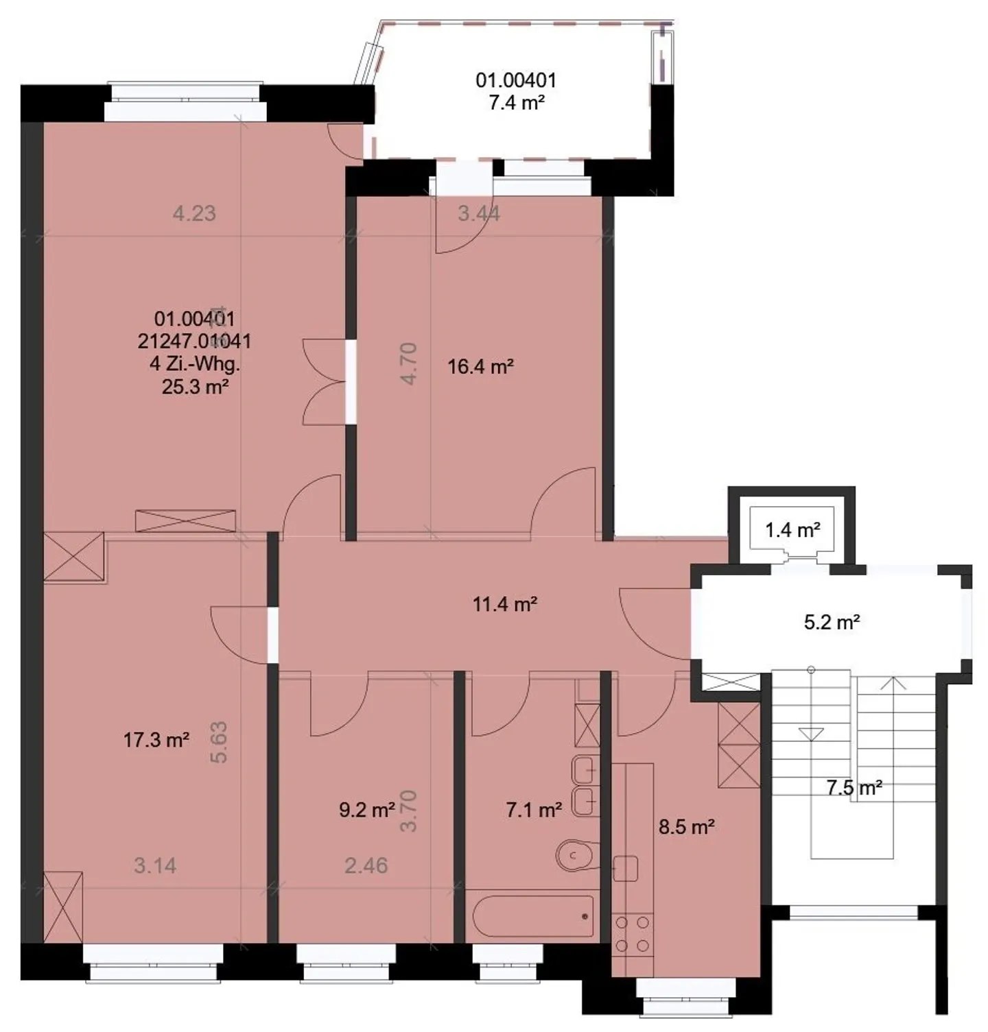 Appartamento 4 locali di 95 m² vicino alla città al 4° piano con balcone - Foto 6 di 6