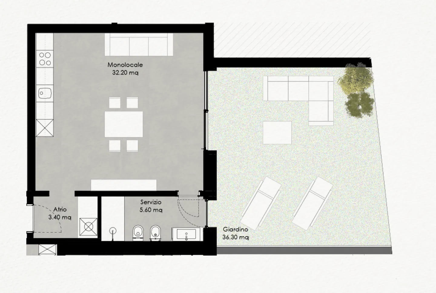 4A - Einzimmerwohnung mit Garten, Residenza Lumino Locarno Monti - Foto 7 von 7