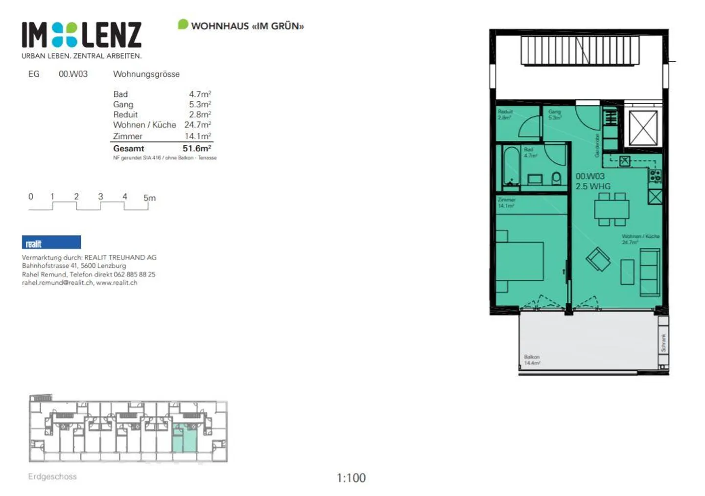 Central 2.5 room apartment directly at Lenzburg train station - Photo 5 of 5