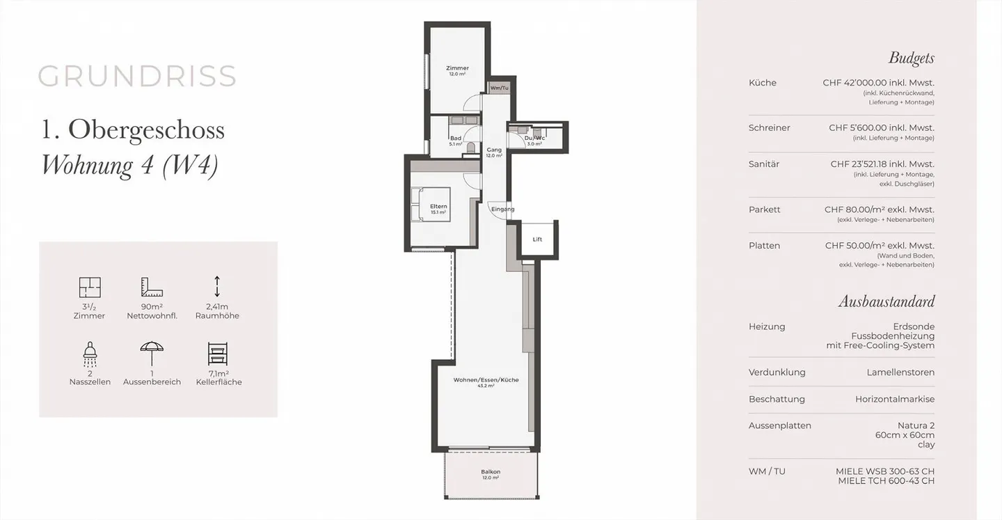Appartement 3.5 pièces stylé avec balcon - nouvelle construction à Allschwil - Photo 9 sur 9