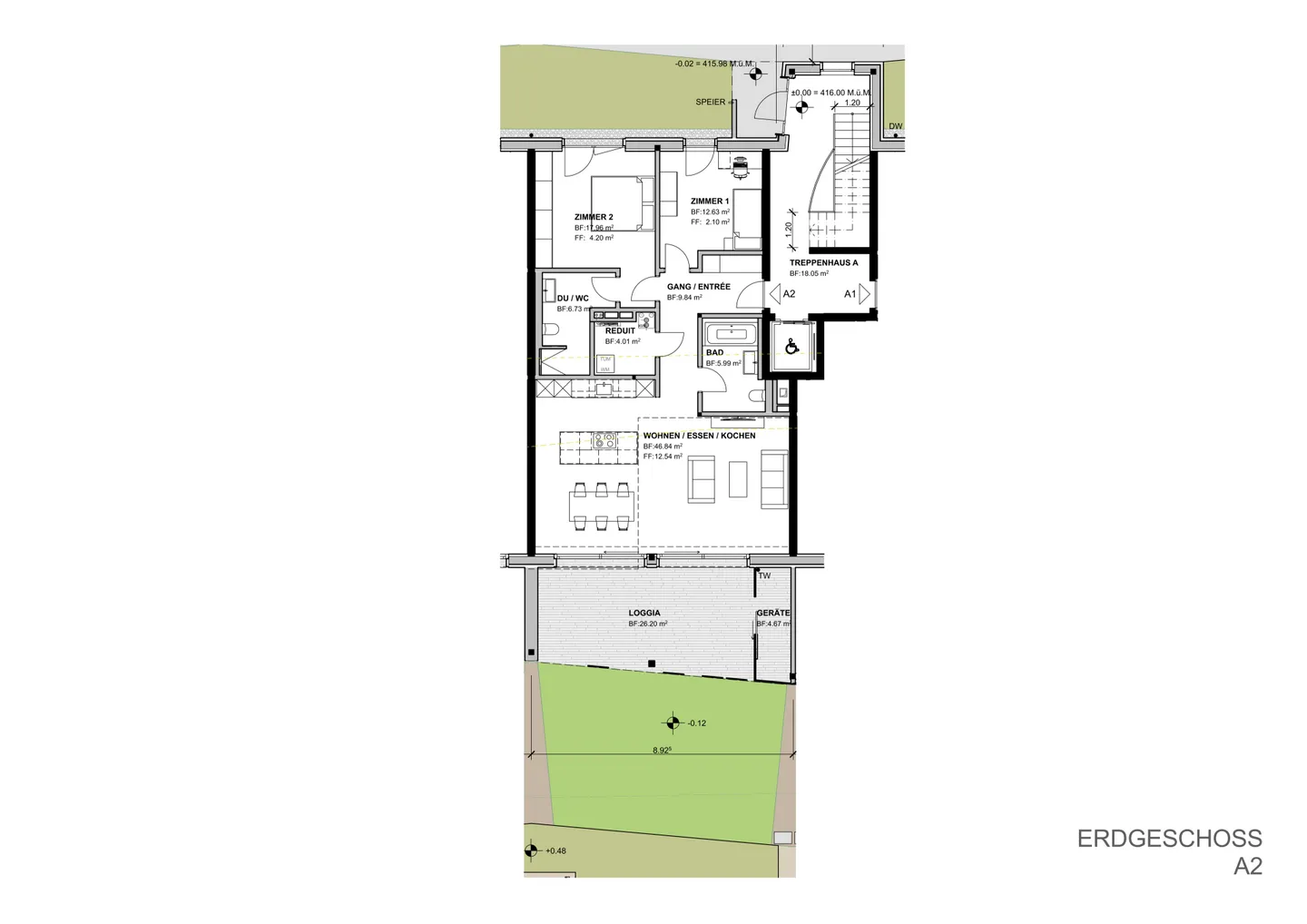 Dernier appartement de jardin neuf : 3,5 pièces sur 105 m2 avec des normes de qualité et de finition élevées, ainsi qu'une terrasse couverte de 26 m2 et une part de jardin privé - Photo 6 sur 12