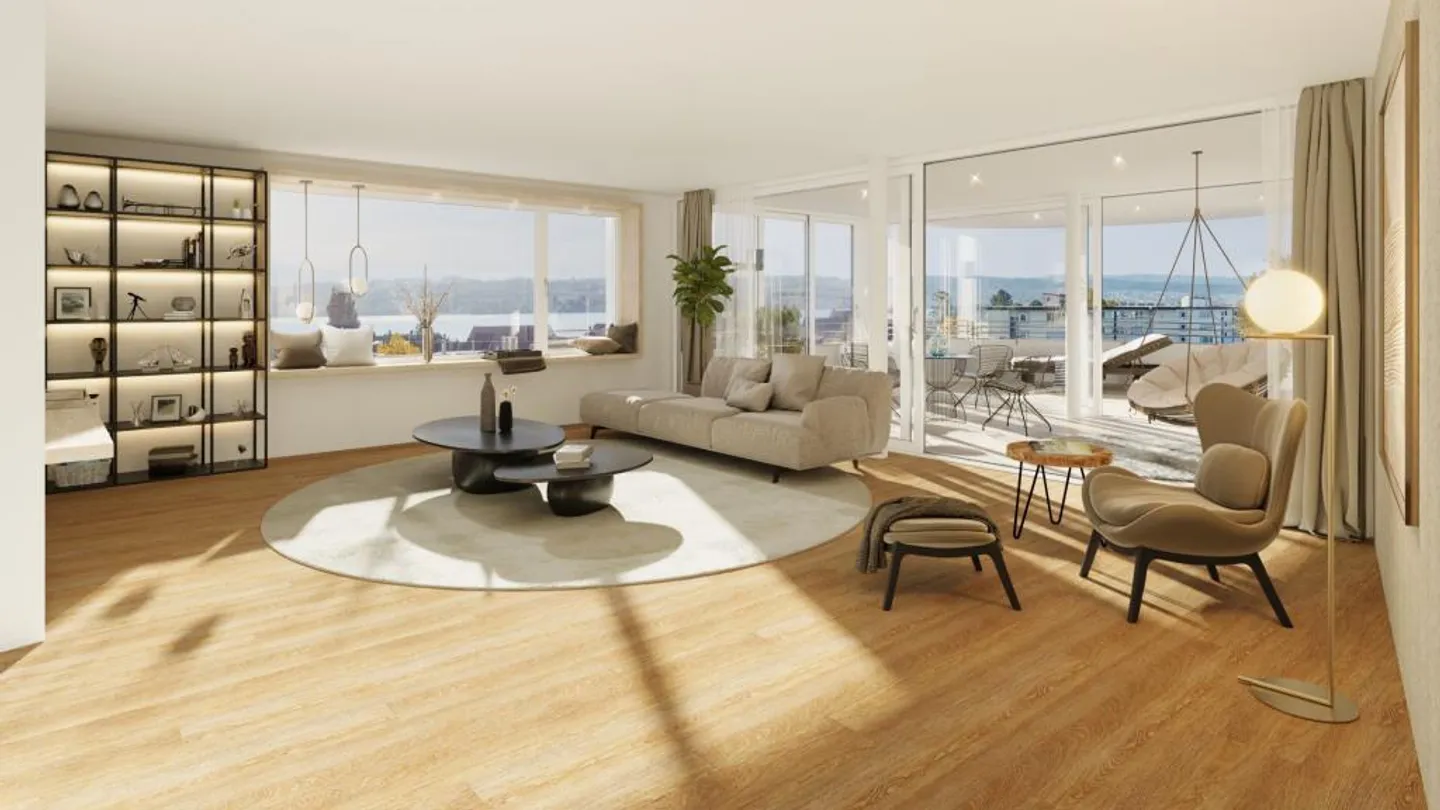 Maisonette penthouse de 5,5 pièces avec vue panoramique et dégagée sur le lac - Photo 2 sur 7
