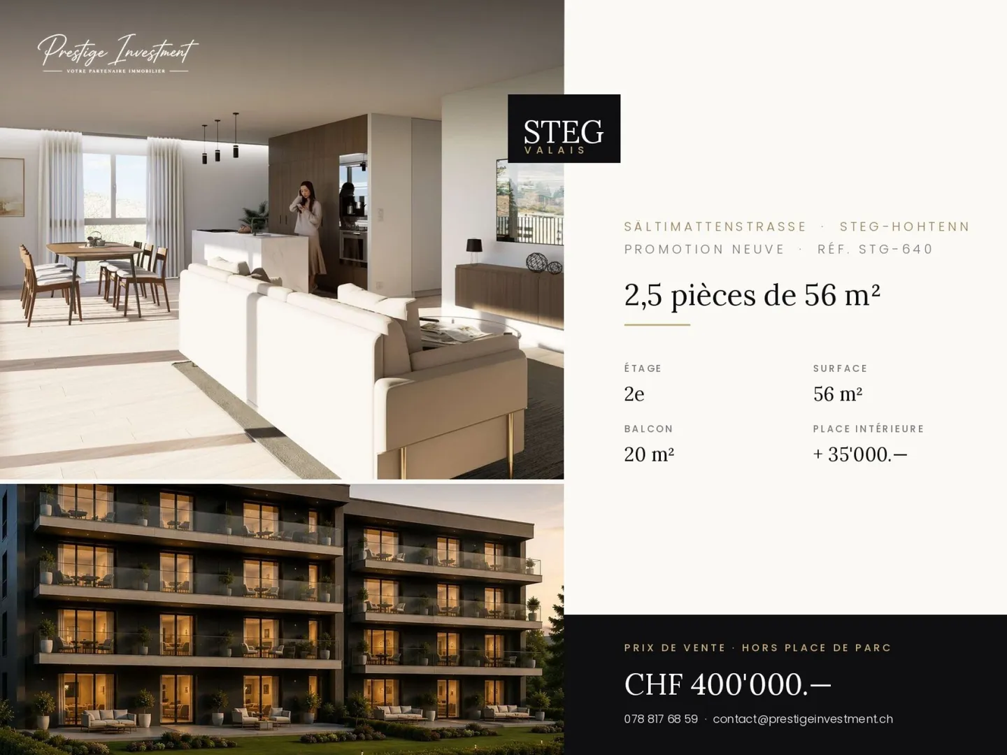 STEGref640 - 2.5 rooms, 20 m² balcony, 2nd floor, CHF 400,000.-- - Photo 1 of 5