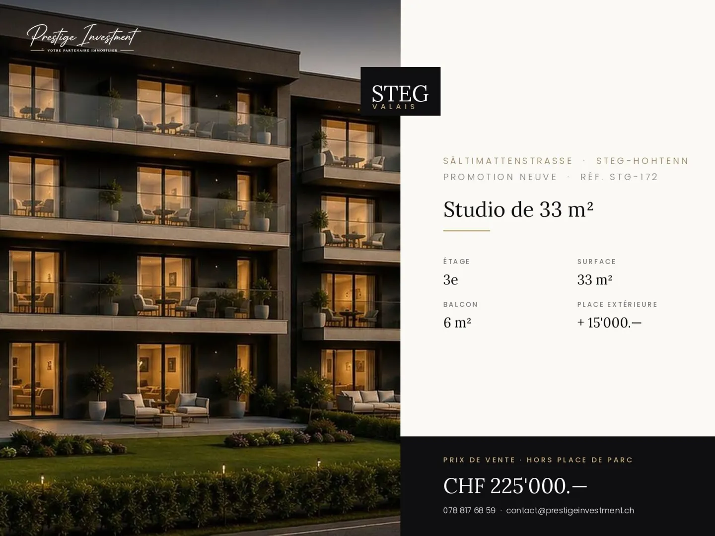 STEGref.172 - Studio neuf 33 m² au dernier étage, balcon, CHF 225'000.-- - Photo 1 of 5