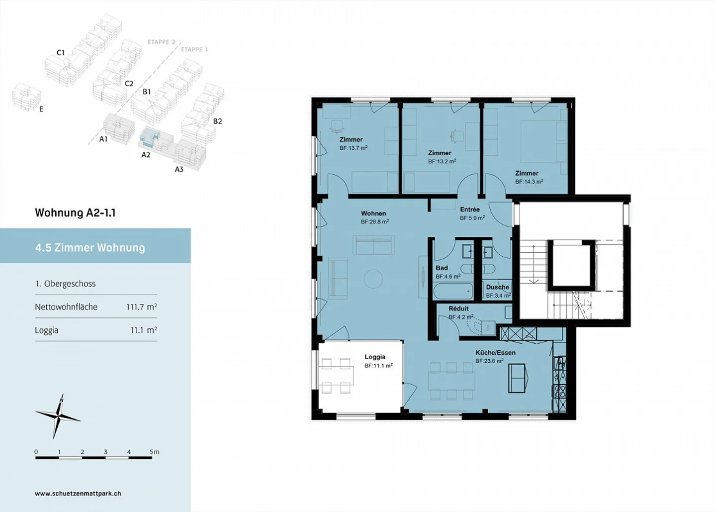 Elegante 4.5 Zimmer Wohnung an ruhiger zentraler Lage - Foto 6 di 7