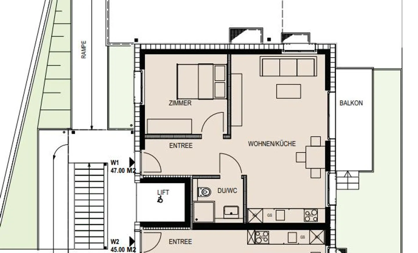 Appartement calme de 2,5 pièces au rez-de-chaussée - Photo 2 sur 7