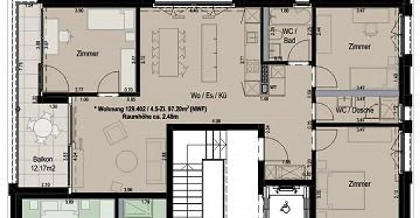 Appartement moderne de 4,5 pièces avec balcon et vue sur la verdure - Photo 7 sur 7
